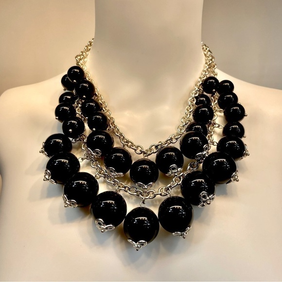 Talbots Black Large Beaded Chunky Statement Necklace - Picture 2 of 9